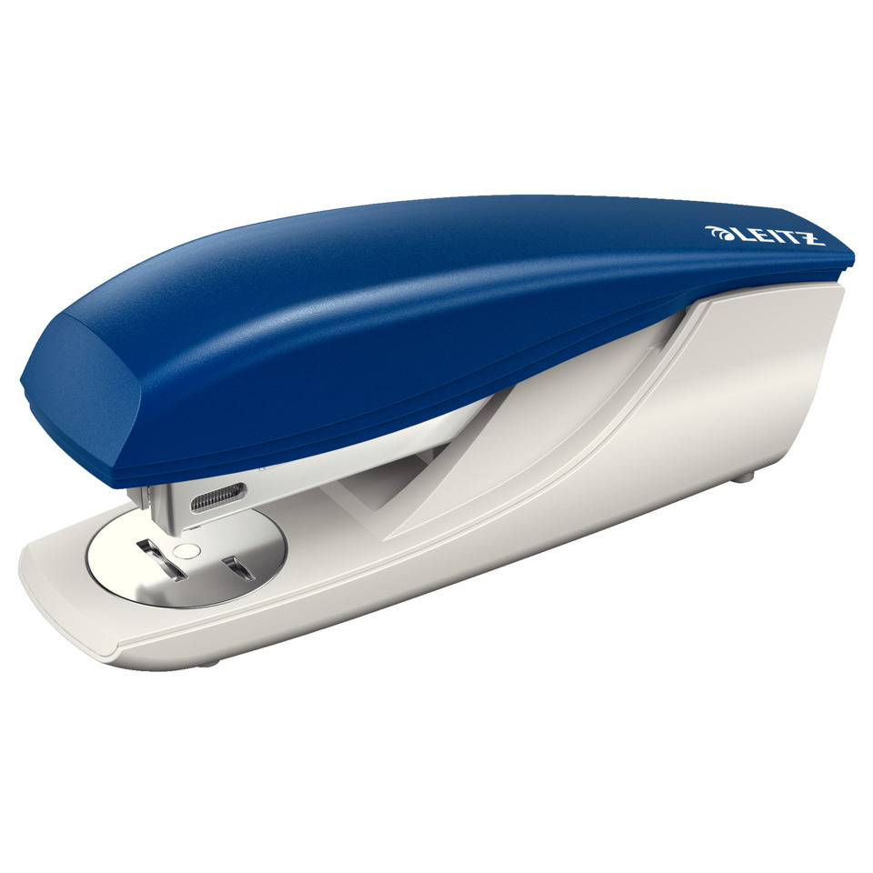 Heften, Bürostapler, blauer Deckel, Metallbasis, kompakt