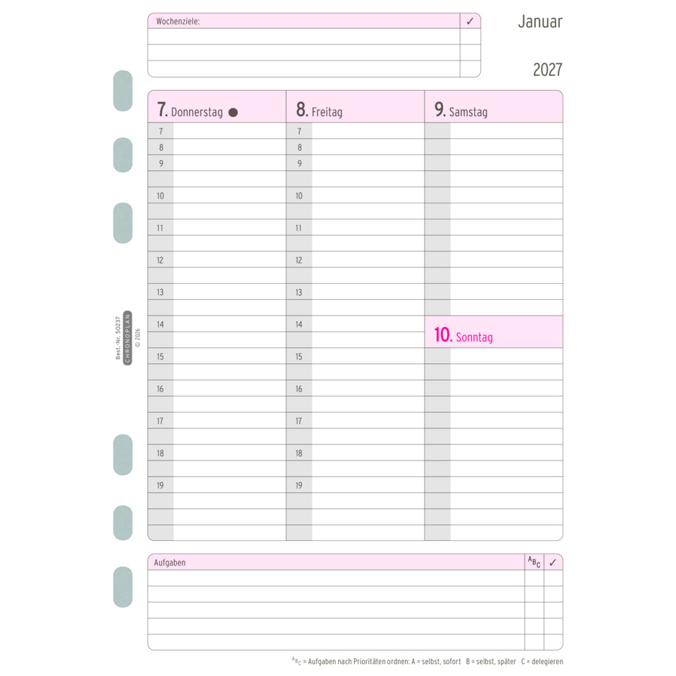 notebook, Kalender, Wochenspeicher, rosa Kopfzeile, Lochgkeiten