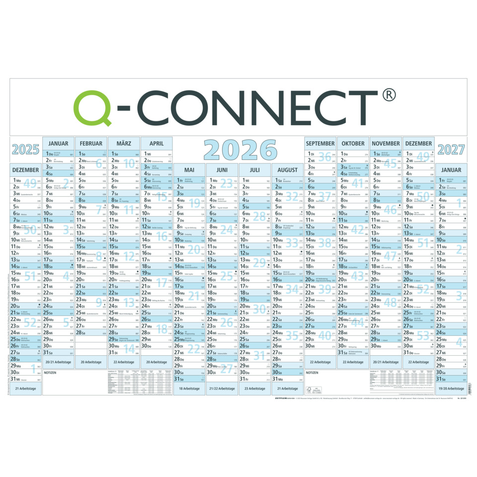 kalender, Wandkalender, Q-Connect, Jahreskalender, Monatskalender