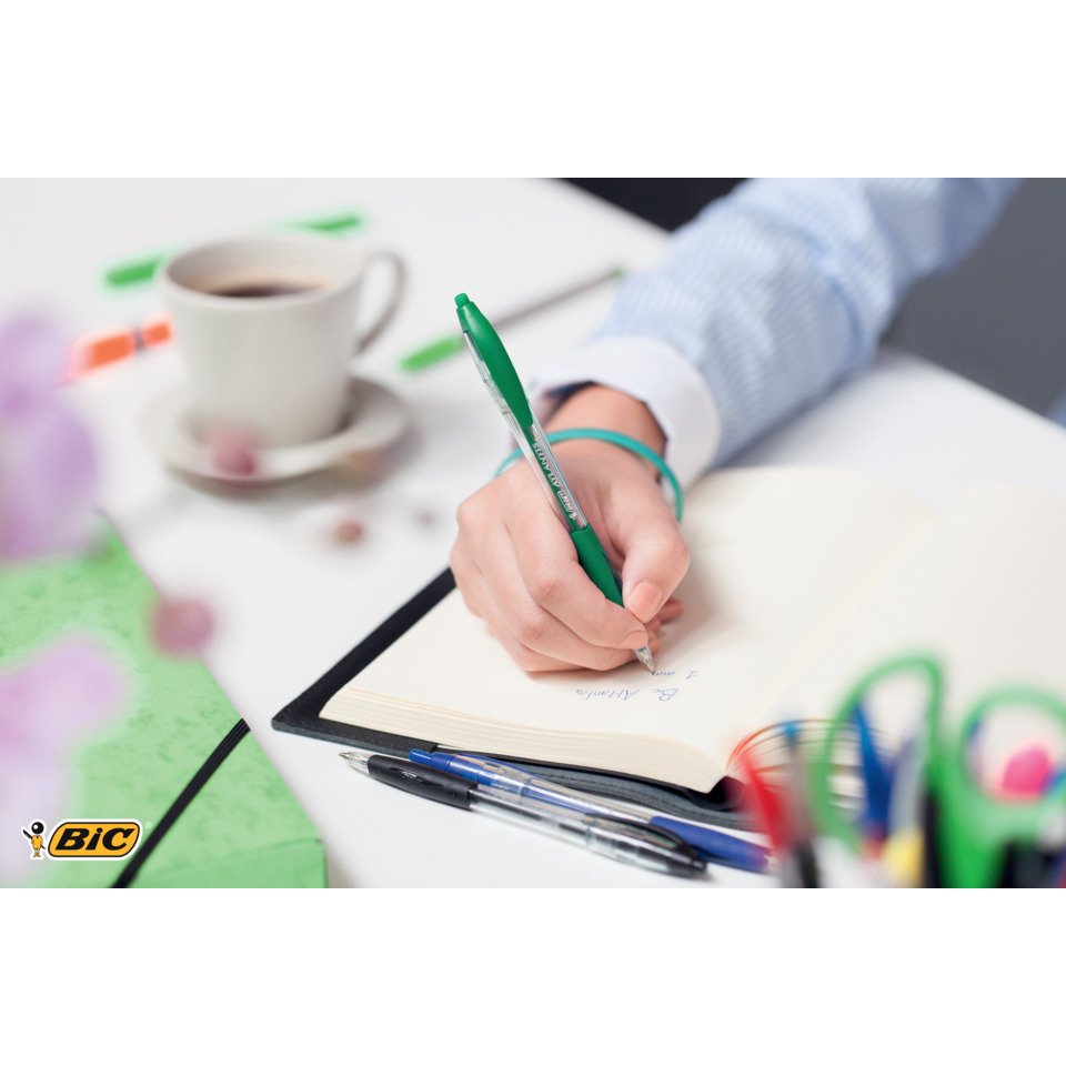 notebook, writing, pen, grün, Bürotisch