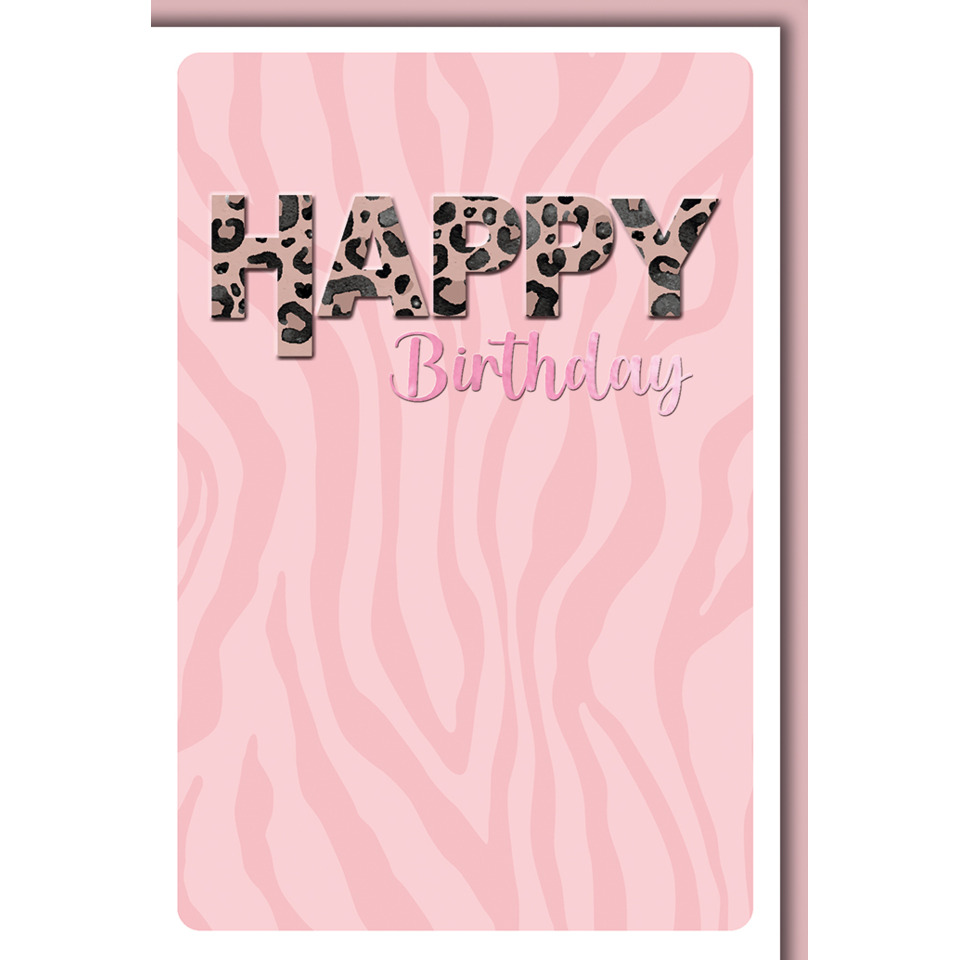 Geburtstagskarte, Rosa Karte, Zebra Muster, Löwenprint, Grußkarte