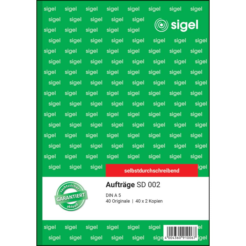 Aufträge SD 002, DIN A5, 40 Originale, 40 x 2 Kopien, selbstschriftlich