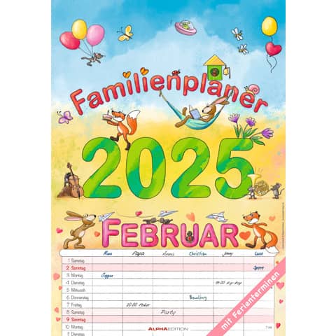 Familienplaner Cartoon 2026, 6 Spalten, 23,7 x 34 cm ALPHA 160491