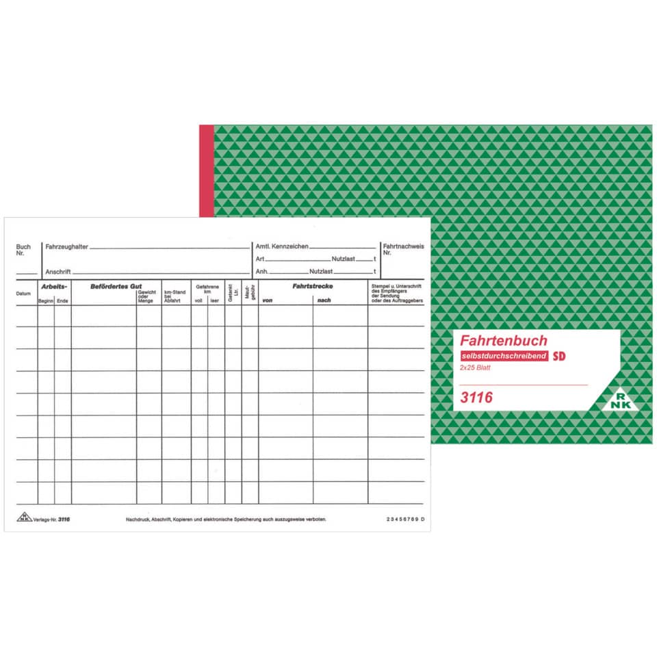 Fahrtenbuch, Selbstschreibend, 2x5 Blatt, DIN-A5, Formularblock