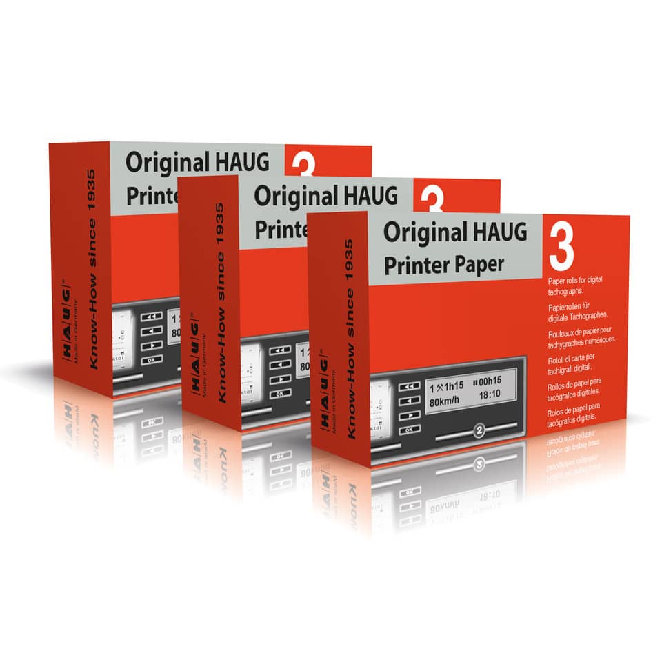 Druckerpapier, Original HAUG, Verpackung, rote Boxen, digitale Tachographen