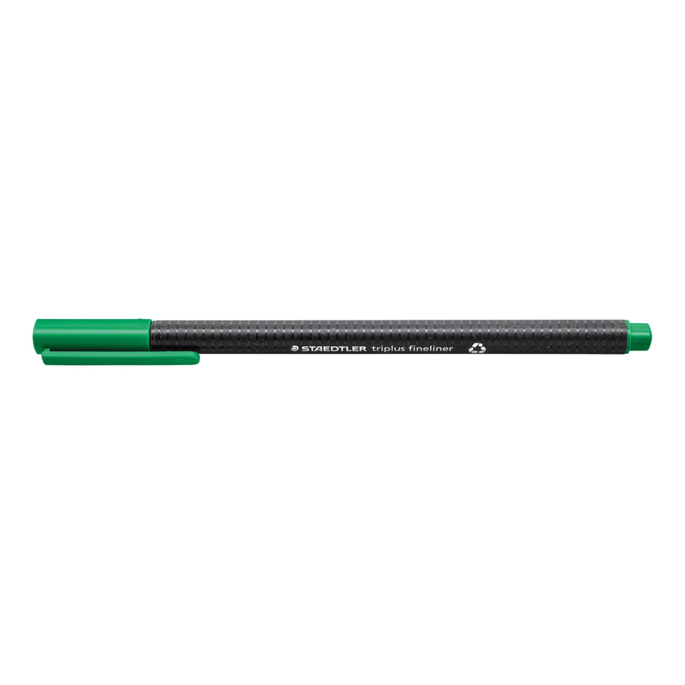 Fineliner, grüne Kappe, schwarzer Körper, Griftextur, Staedtler