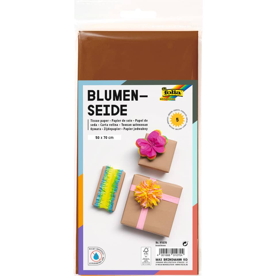 Blumenseide, 50 x 70 cm, 20g/m², 5 Bogen, braun (70) FOLIA 91070