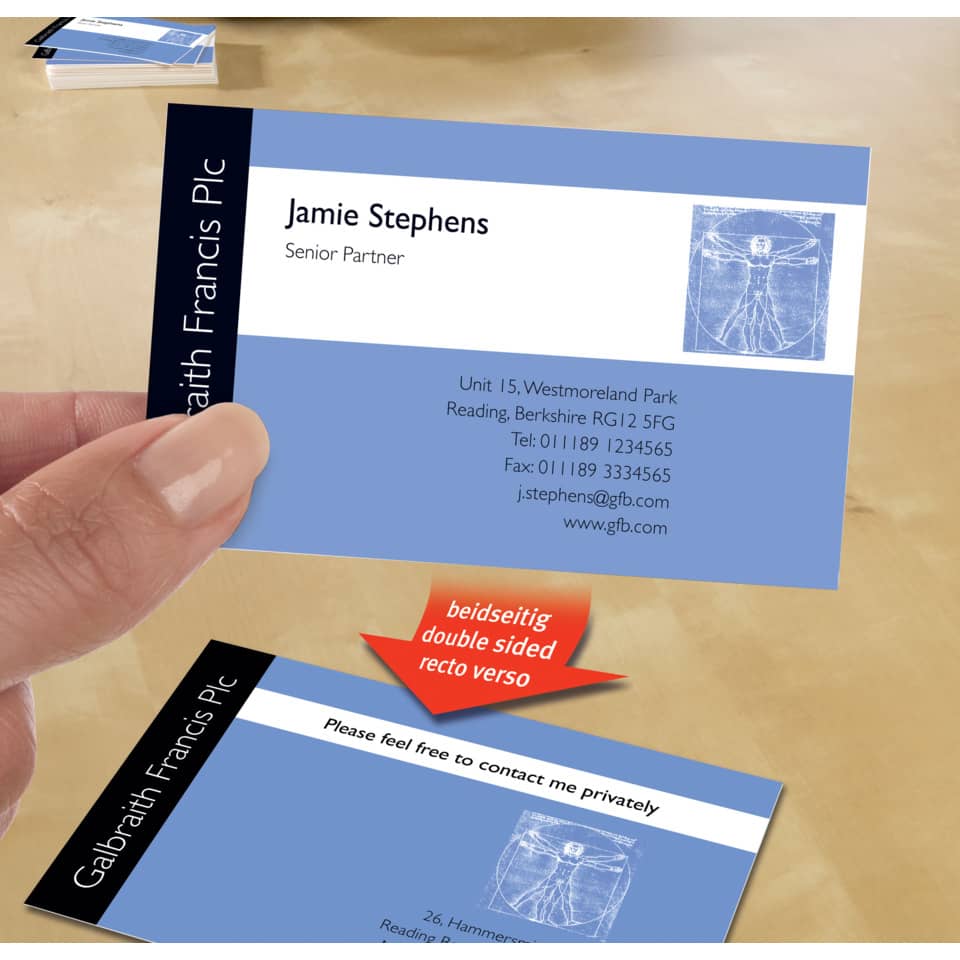 Visitenkarte, Visitenkarte Blau, Name Jamie Stephens, Kontaktinformationen, Lieferadresse