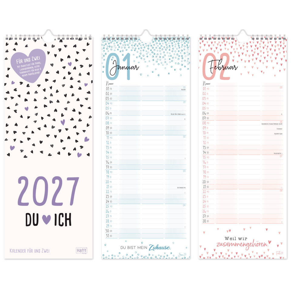 Wandkalender Du+Ich 2027, 16,5 x 42 cm, 1M/1S, 3 Spalten HÄFFT 11388-9