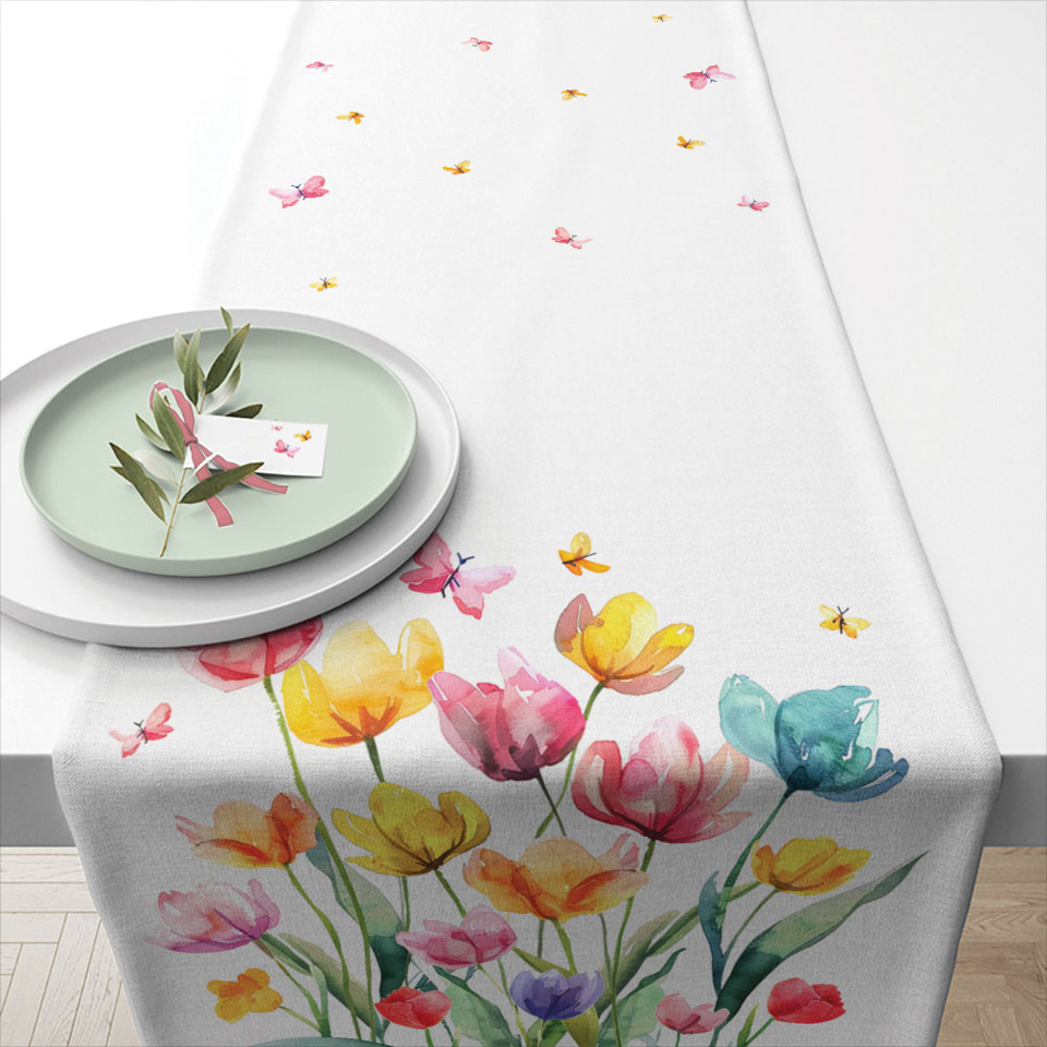 Tischdecke, Blumenmuster, Pastellfarben, Tischläufer, Floral-Design