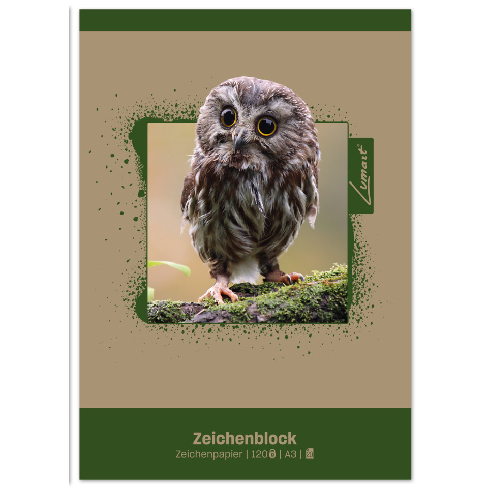 Eulenbild, Eulenfoto, Vogelteich, Buchpapier, Zeichenblock