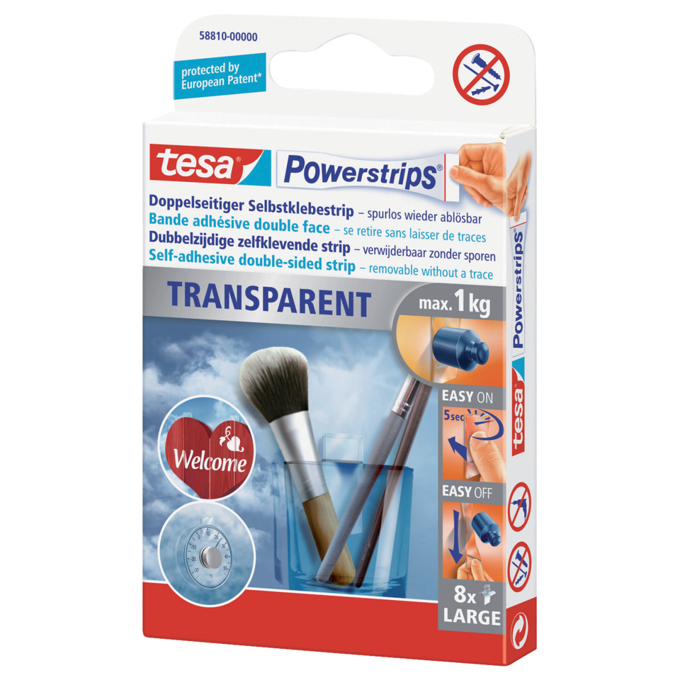 Transparent, Doppelseitige, Selbstklebend, Powerstrips, max. 1 kg