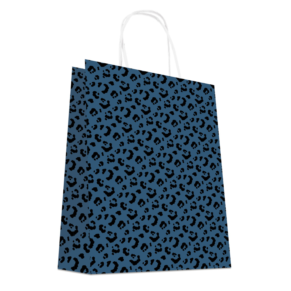 Tasche, Papiertragetasche, Leopardenmuster, Dunkelblau, Tragetasche