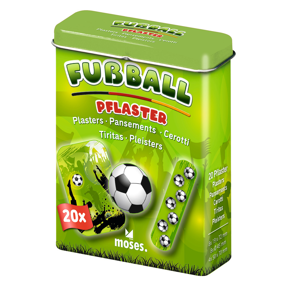 Pflaster, Pflasterstreifen, Fußball-Thema, Bandagen, Grünes Dosenformat