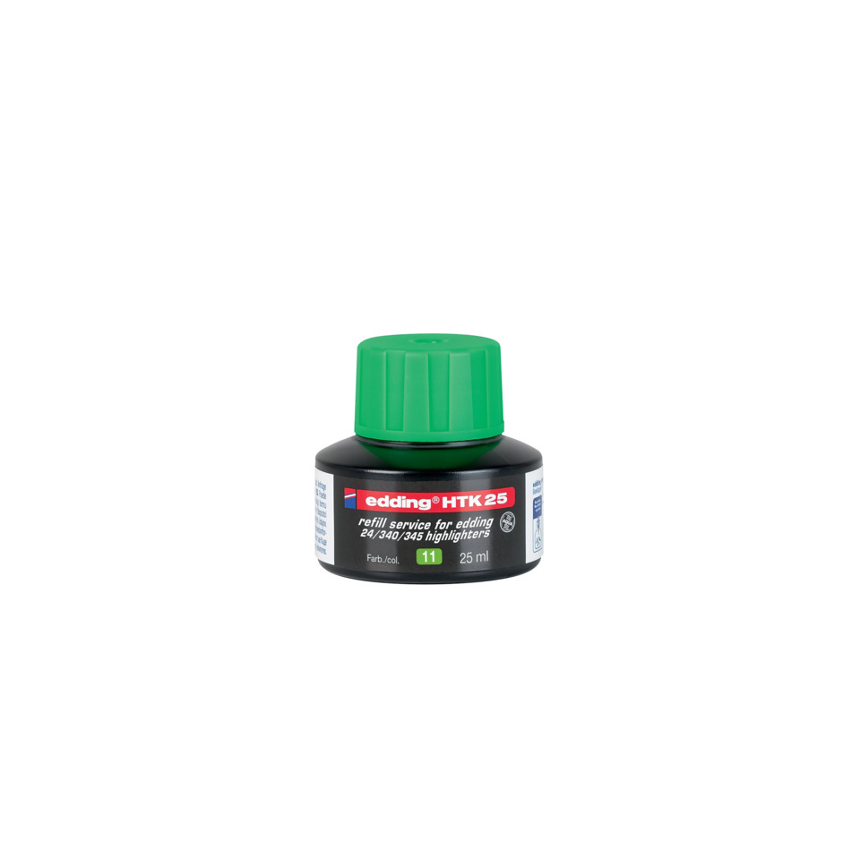 Tintenflasche, Edding HTK25, Kunststoffbehälter, Grüner Deckel, 25 ml