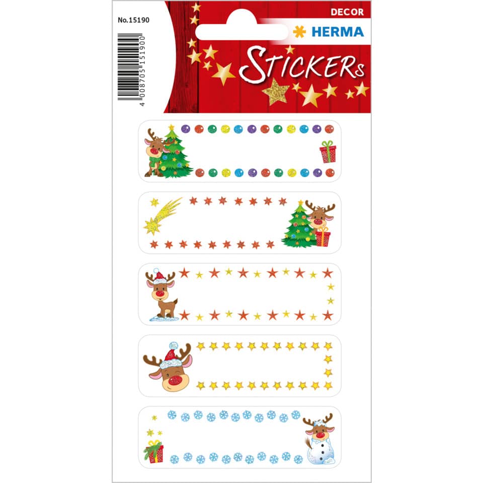 Aufkleber, Weihnachtsaufkleber, Streudekor, Rentiere, Tannenbaum