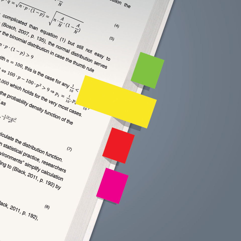 bunte Notizzettel, Post-its, farbige Klebepunkte, farbig markierte Seiten, Text auf Papier, Post-it, Notizen, Bunte Notizen, Papier, Klebepunkte