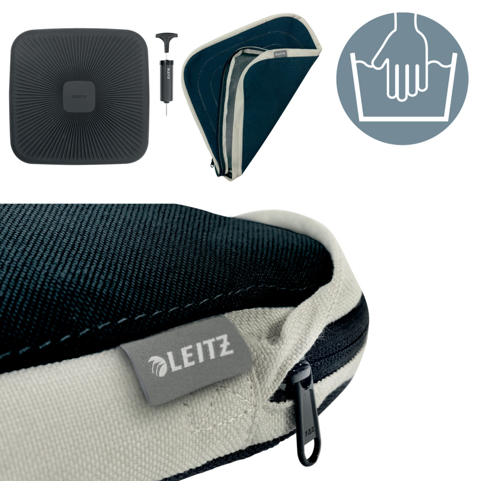 portabler powerbank, induktives ladegerät, reisepack, usb-c, gepolstert, Luft-Sitzkissen, Textilbezug, Dunkelblau, Handwäsche, Pumpe