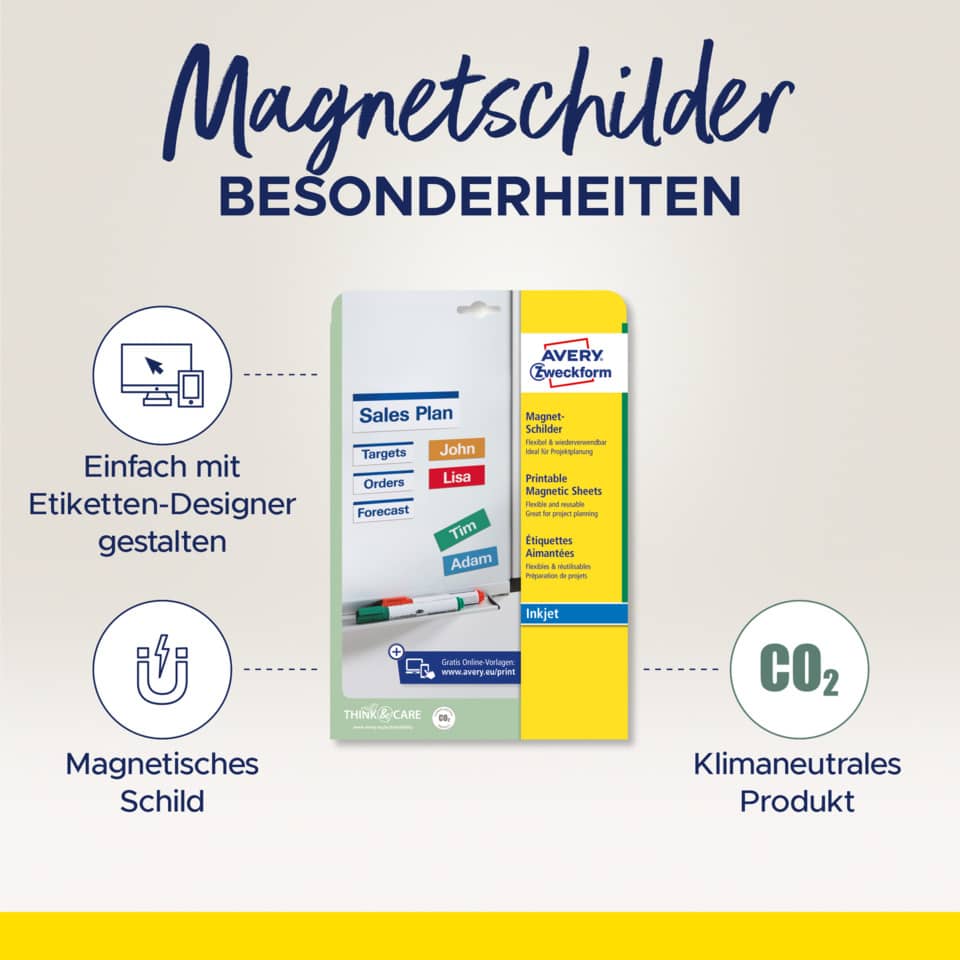 Magnetischer Schild, Magnet Schild, Klimaneutrales Produkt, Etiketten-Designer, Sales Plan