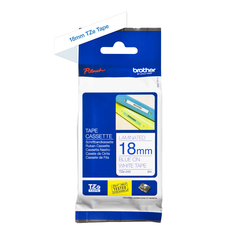 Tinte Tape, Kassette, 18 mm, Laminiert, Blue on white tape
