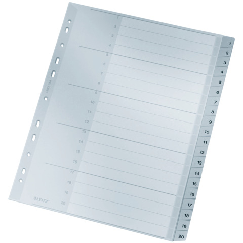 Plastikregister 1-20, A4, PP, 20 Blatt, grau LEITZ 1284-00-00