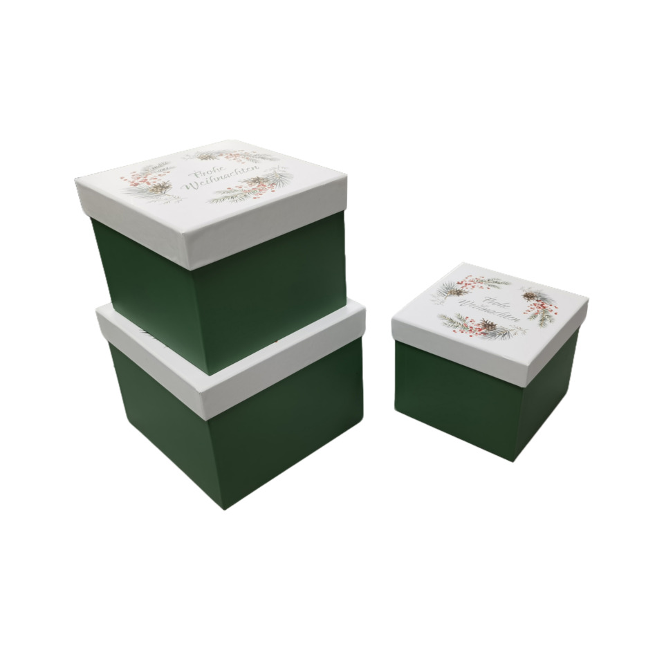 Geschenkbox, Schachteln, Weihnachtsdeko, Grün, Deckel bedruckt