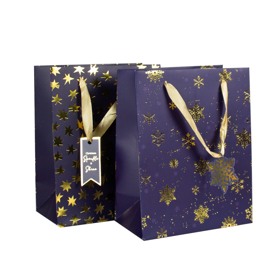 Geschenkverpackung, Geschenktüten, Weihnachtsdesign, Goldene Muster, Laminiertes Papier