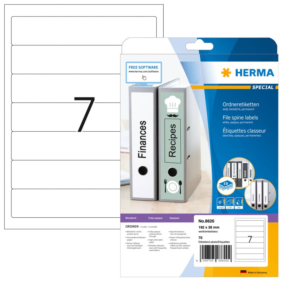 Datei-Schilder, Ordneretiketten, Spitzenetiketten, Binderlabel, A4-Format