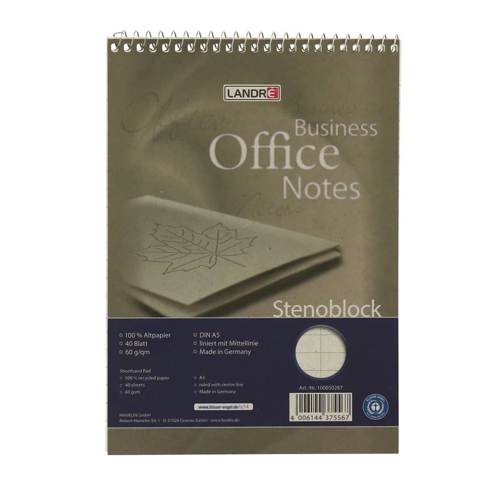 Office-Notizen, Stenopack, Spiralbindung, DIN A5,  recycled paper
