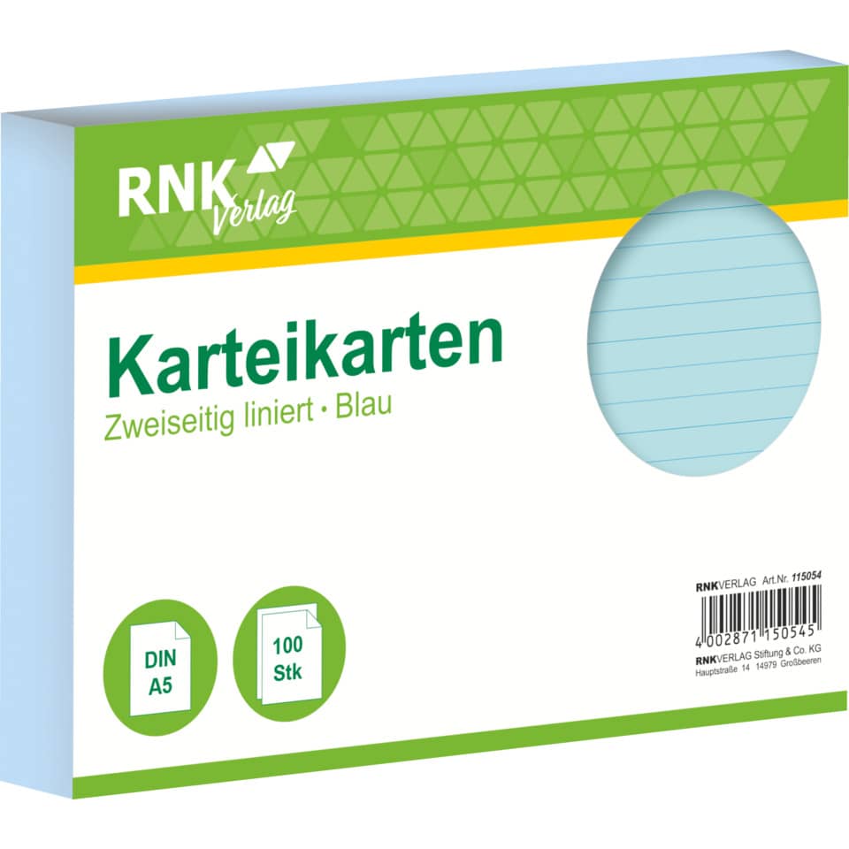Karteikarten, DIN A5, zweischichtig, Blau, Kartenbox