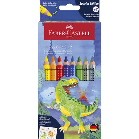 Farbstiftetui Jumbo Grip Dino, 8+2 Stück FABER CASTELL 110922