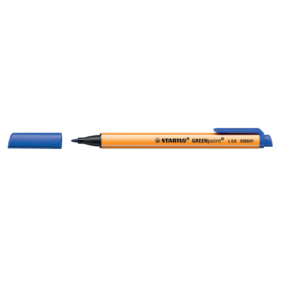 Marker, Permanent marker, Orange body, Blue cap, Fine tip