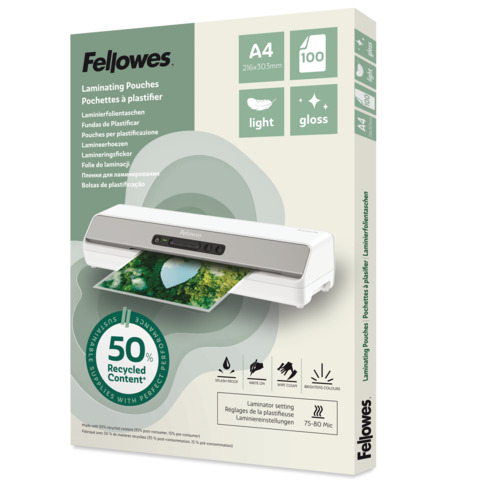 Laminierhülle, A4, 2 x 80 µm, 100 Stück, glänzend transparent FELLOWES 100142987