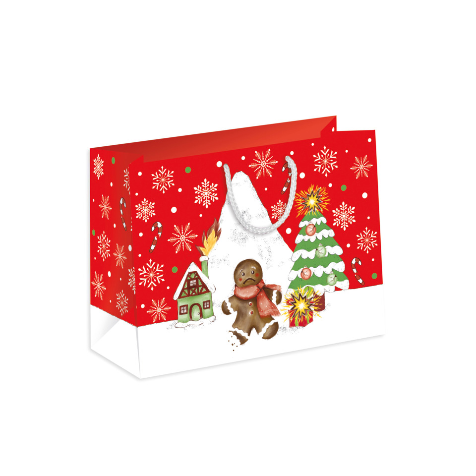 Weihnachtskarte, Geschenkverpackung, Christbaum, Gingerbread, Schneeflocken