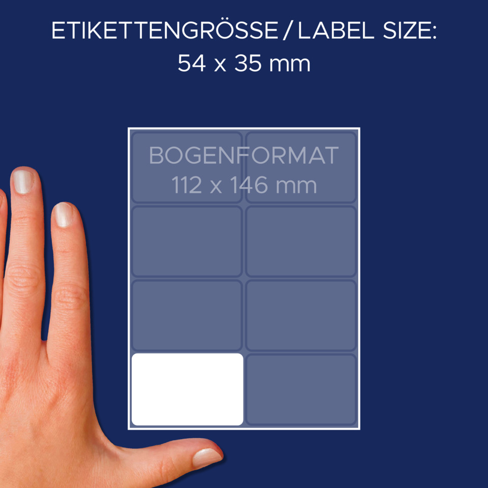 Regalblatt, Etikettengröße, 52x35 mm, Kartengröße, Bogenformat