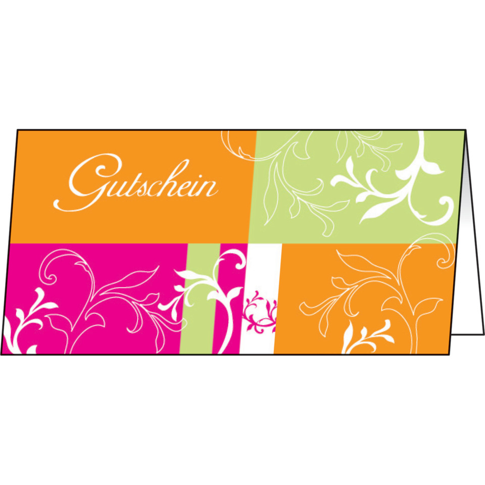 Gutschein, Geschenkgutschein, Kartenformat, ornales Muster, bunte Muster