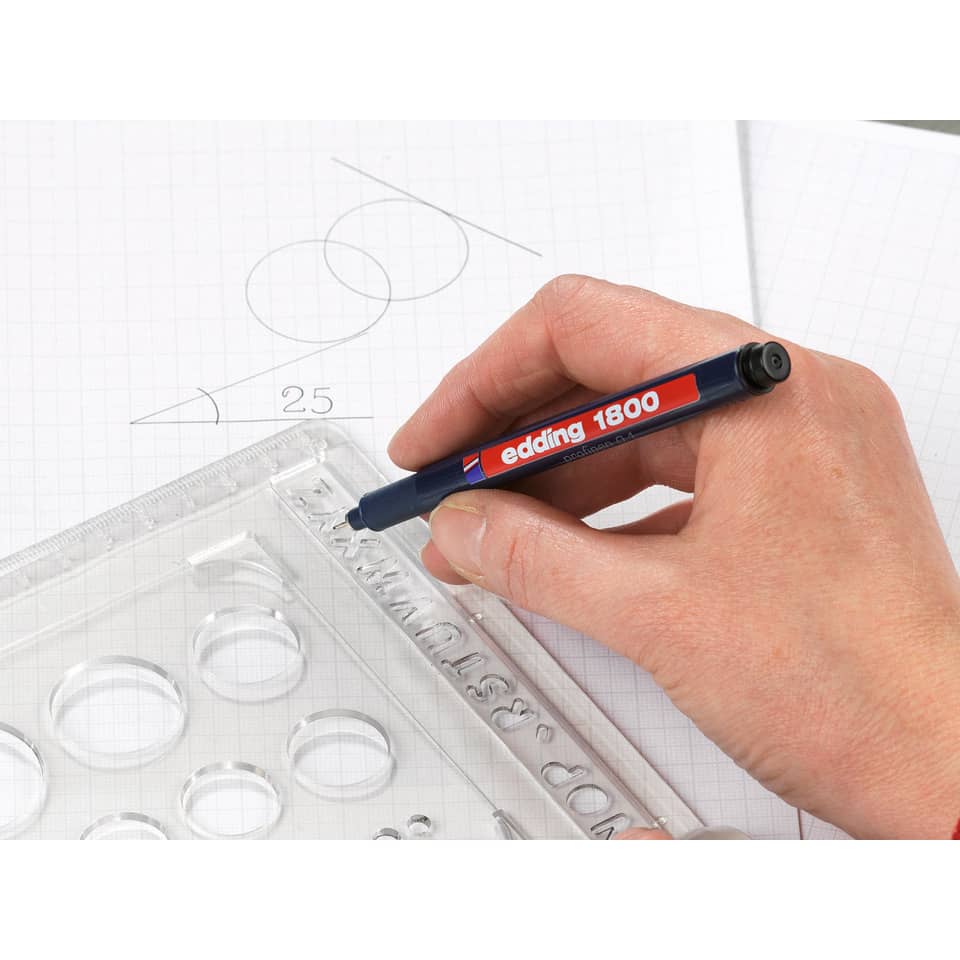 Schreibtischwerkzeug, Technische Zeichnung, Bleistiftstift, Lineal, Rundstempel-Set