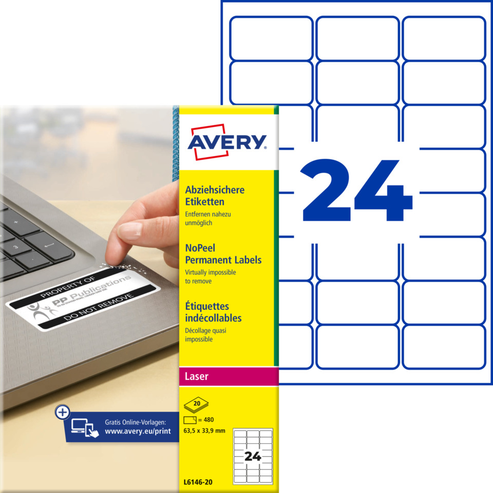 Etiketten, Druckeretiketten, Avery, Laser, Permanentetiketten