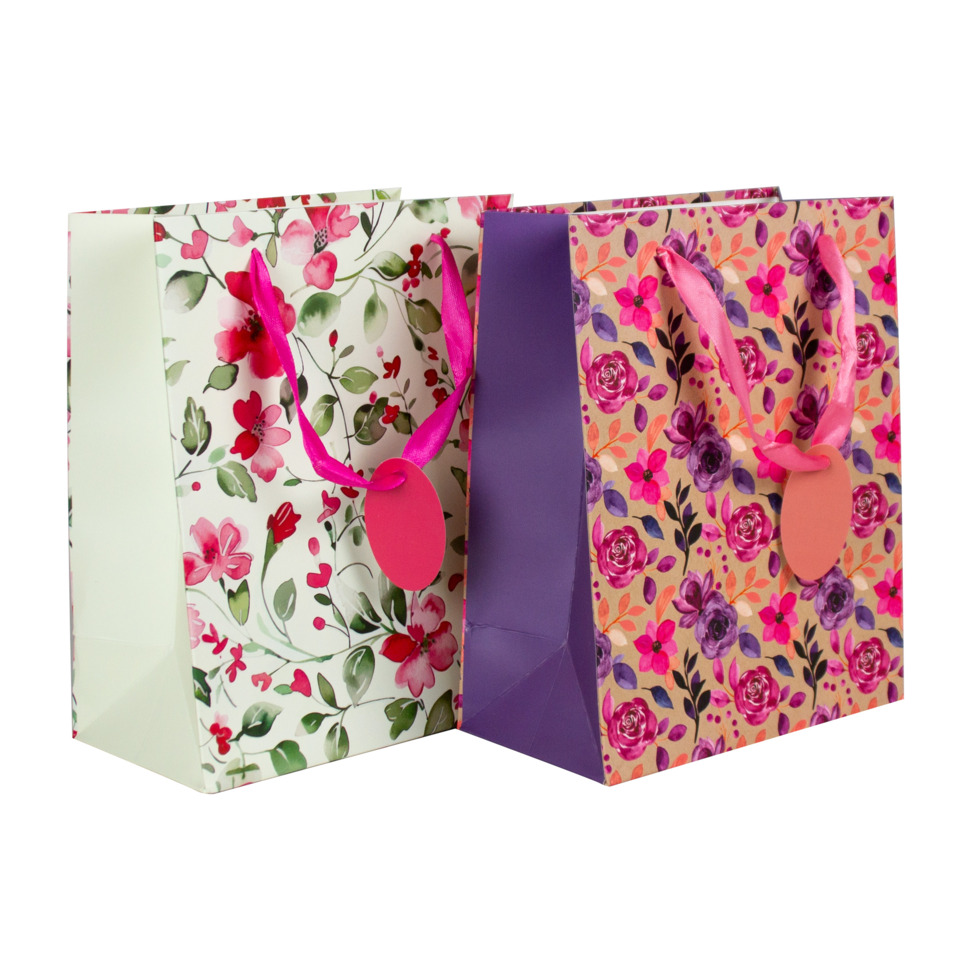 Blumen Muster, Geschenkbeutel, Tragetasche, Papiertragetasche, Rosa Lila