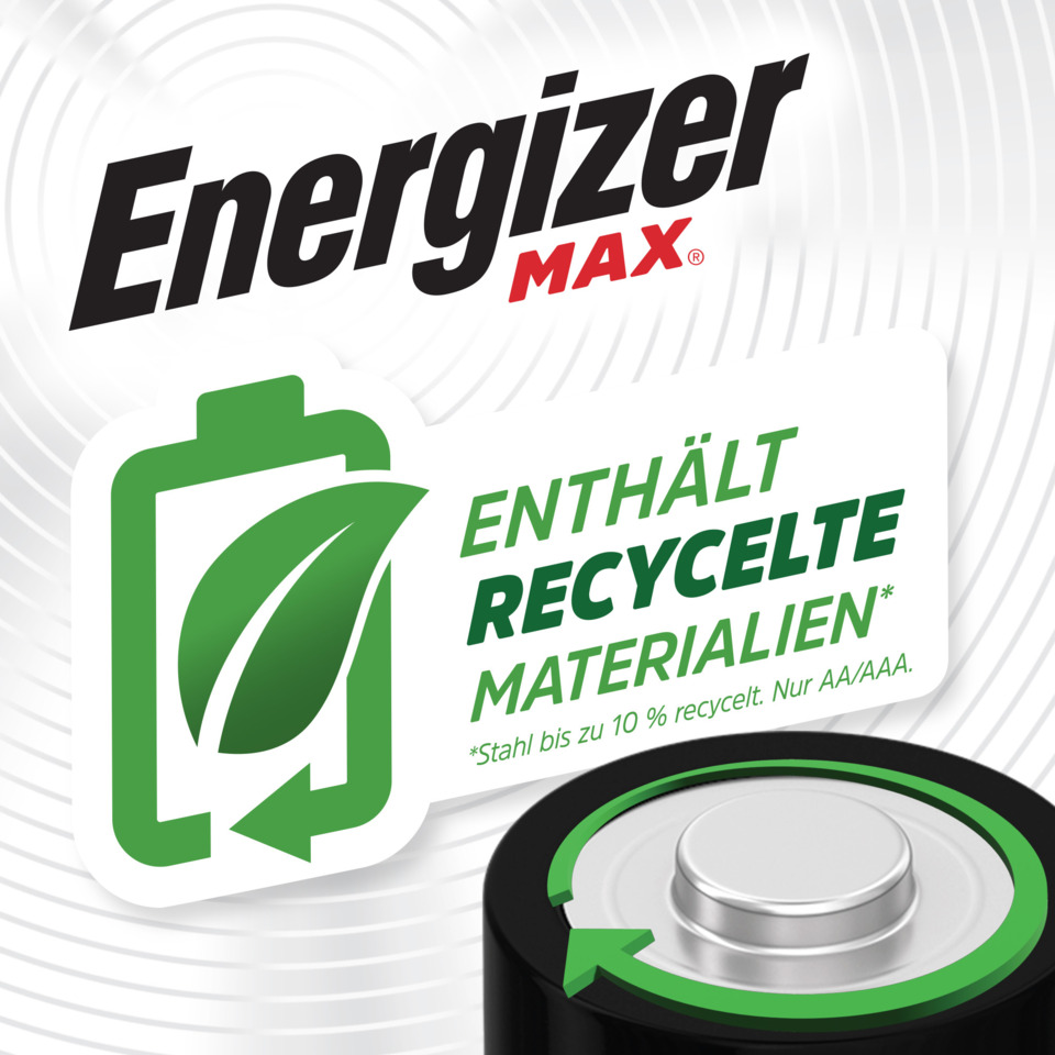 Energizer, Max, Batterie, Recycelte Materialien, AA/AAA