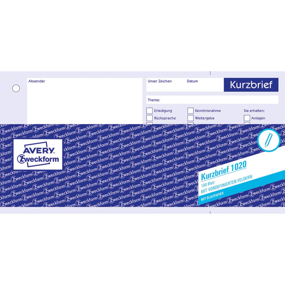 Kurzübrief, Briefpapier, Zweckform, Kartonpackung, Blau