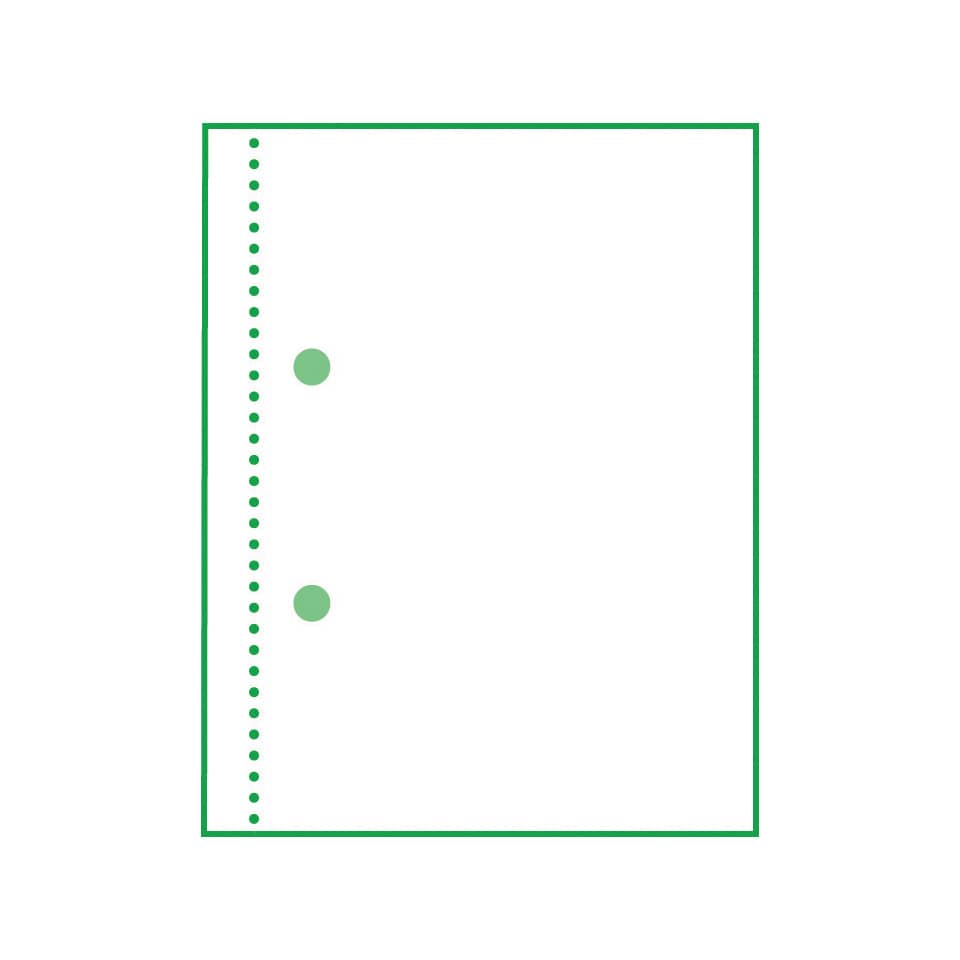 notebook, spiral binding, grüner rahmen, punktraster, zwei punktierleisten