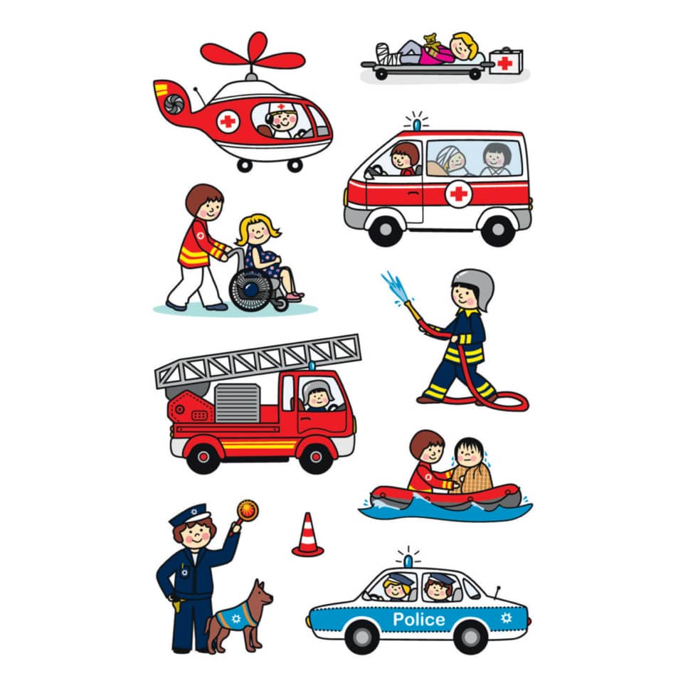 救援, 警察车, 消防车, 直升机, 救护车