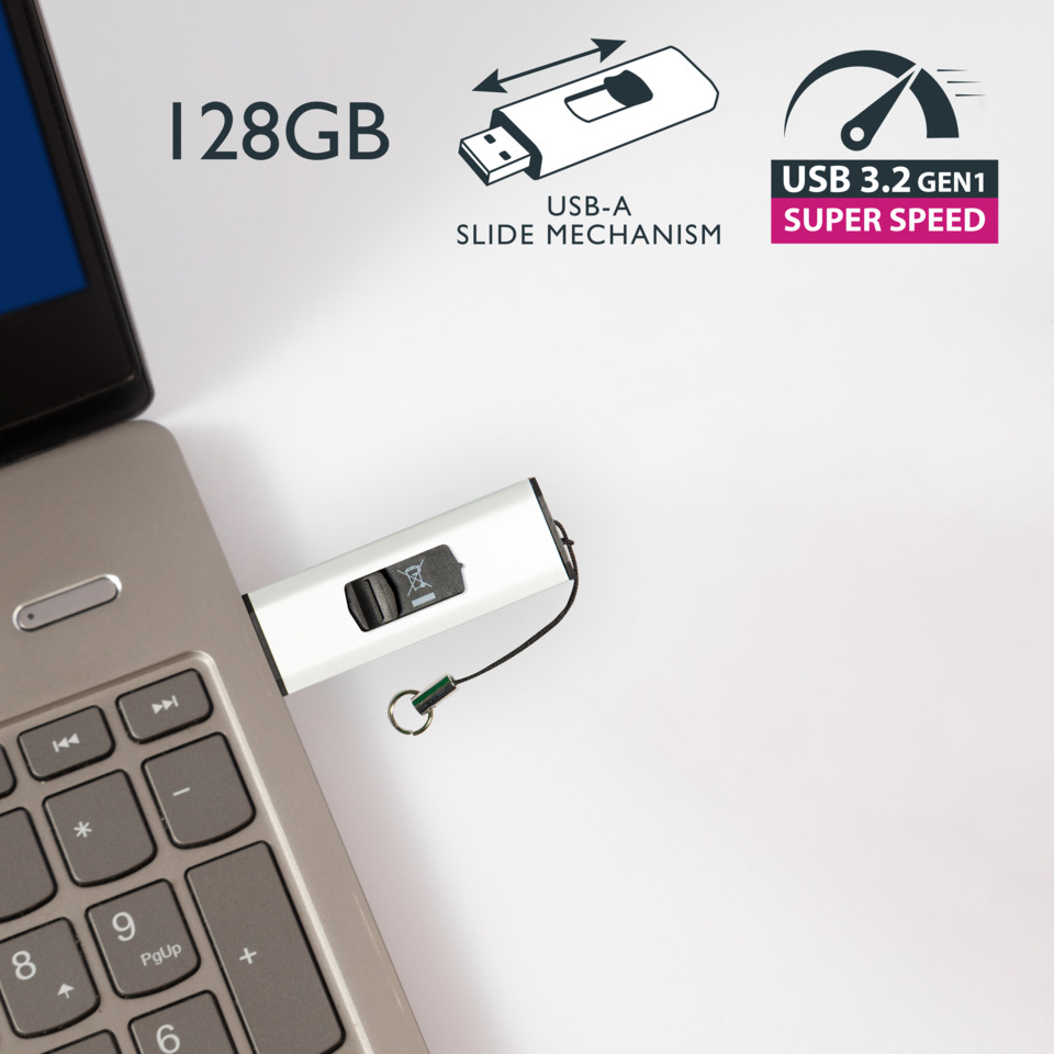 USB-Stick, 128GB, Flash-Laufwerk, USB-A, Schiebemechanismus