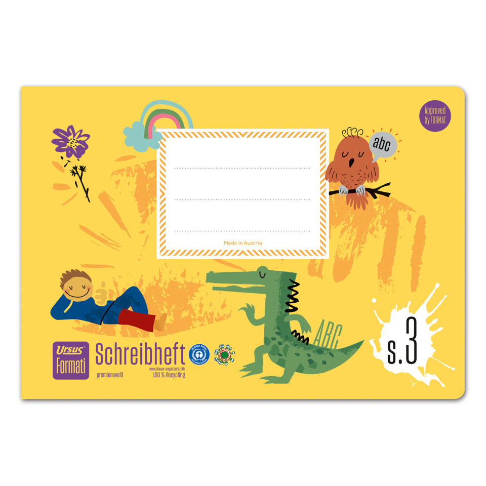 Schreibheft, Kunst-Notizblock, Gelb, Dinosaurier, Abschlussseite