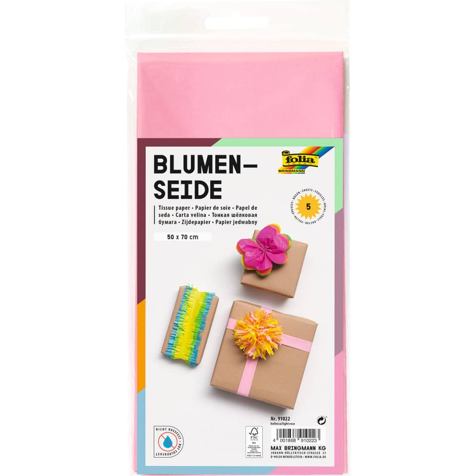 Blumenseide, 50 x 70 cm, 20g/m², 5 Bogen, hellrosa (22) FOLIA 91022