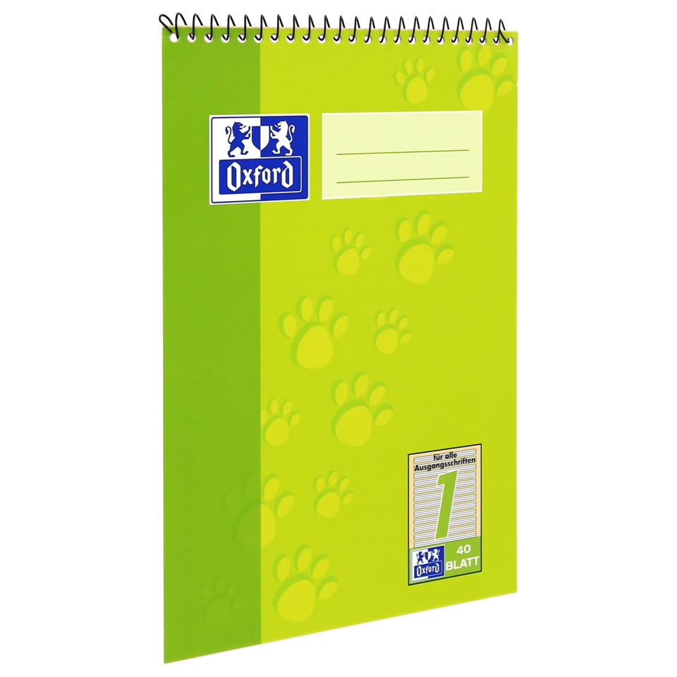 Notebook, Spiralbound, Green, Paw print pattern, Oxford brand