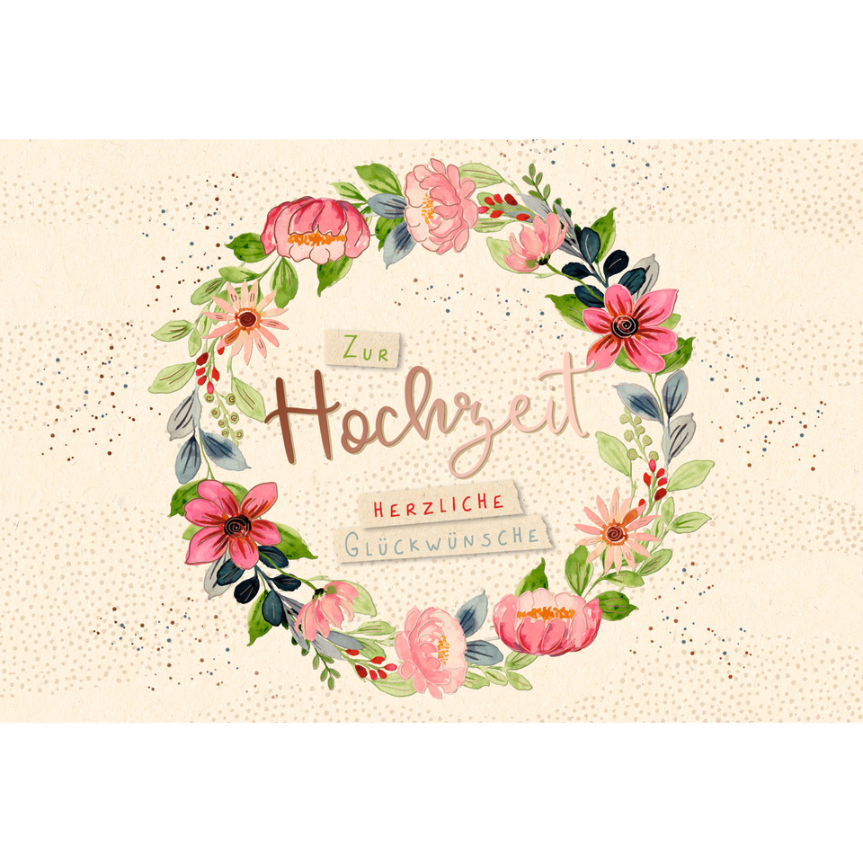 hochzeit, karte, blumenkranz, wedding, herzliche grußkarte