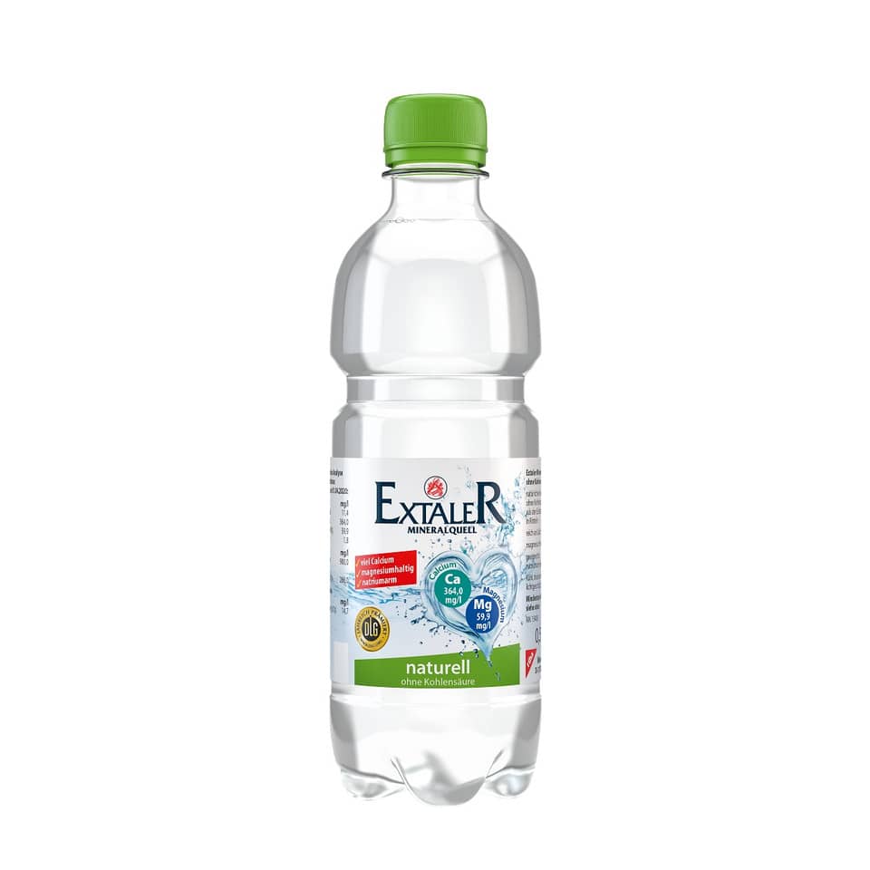 Wasserflasche, Mineralwasser, Naturflasche, Grüner Deckel, Transparentes Plastik