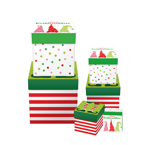 Weihn.Geschenkkarton Elfen und Wichtel BRAUN + COMPANY 1481-25500 6tlg Würfel